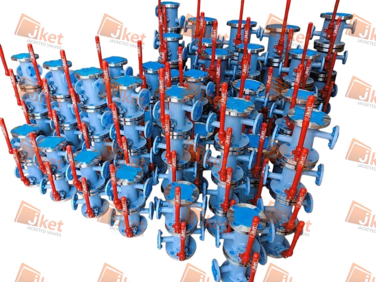 Blue full jacketed ball valve batch
