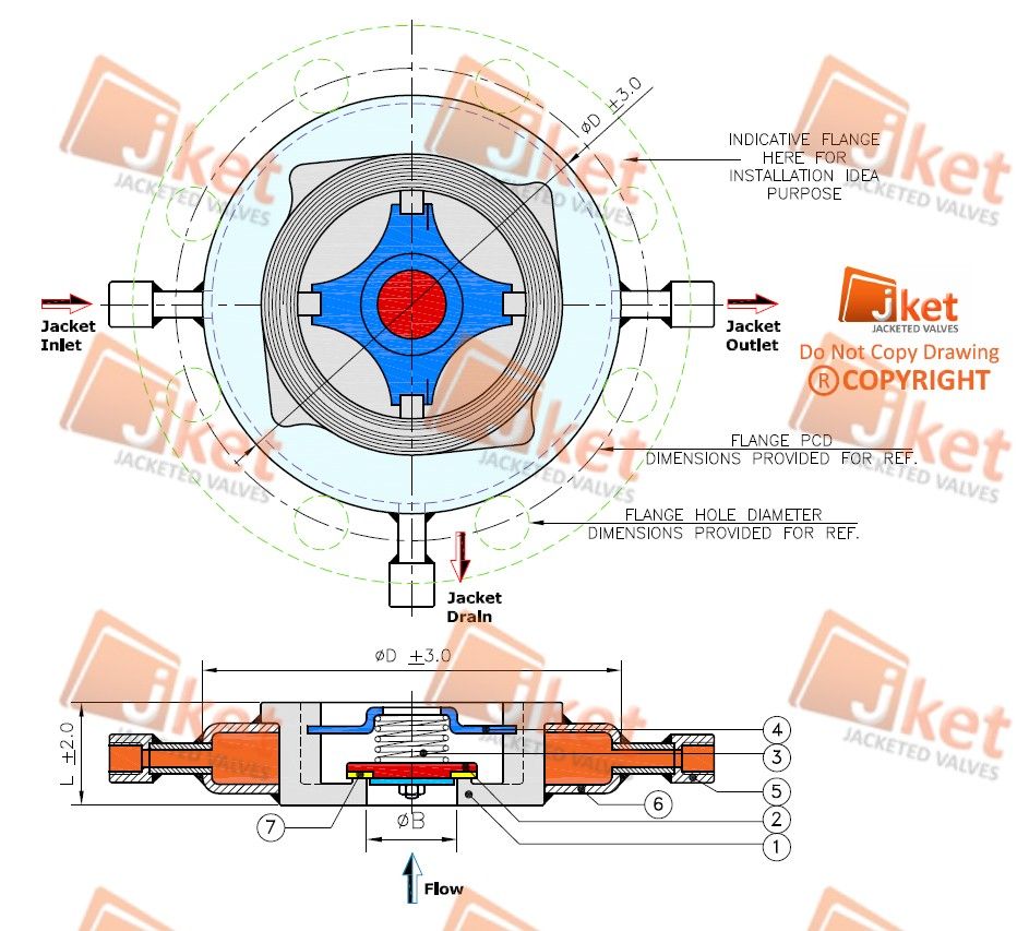 Full jacketed disc check valve drawing