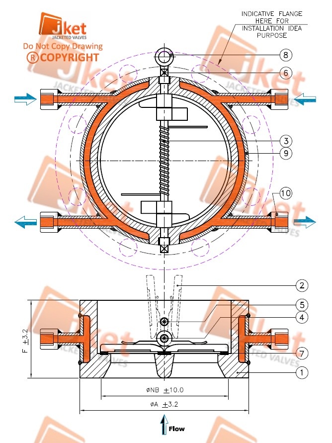 Full jacketed dual plate check valve drawing