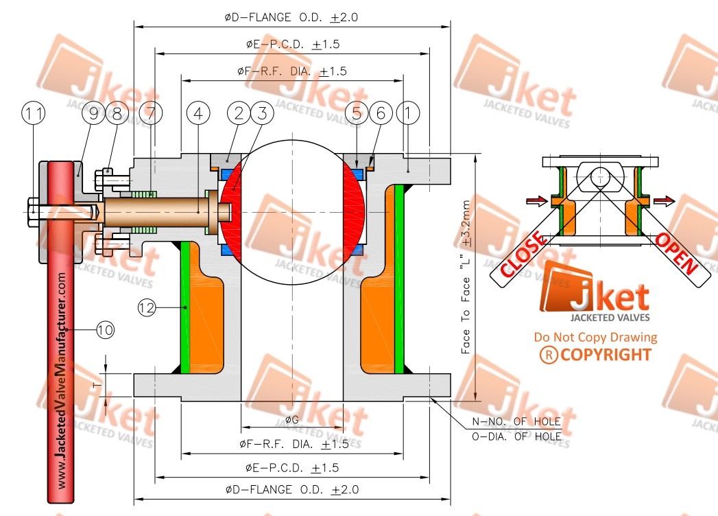 Flush bottom ball valve technical drawing