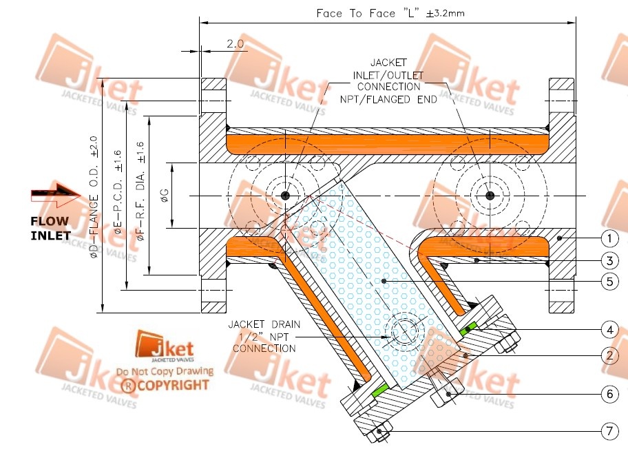 Full jacketed Y type strainer drawing