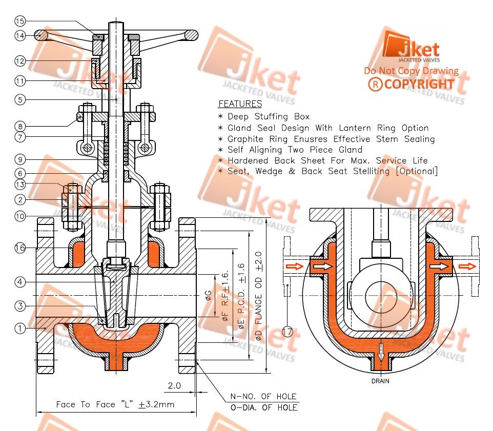Half jacketed gate valve technical drawing