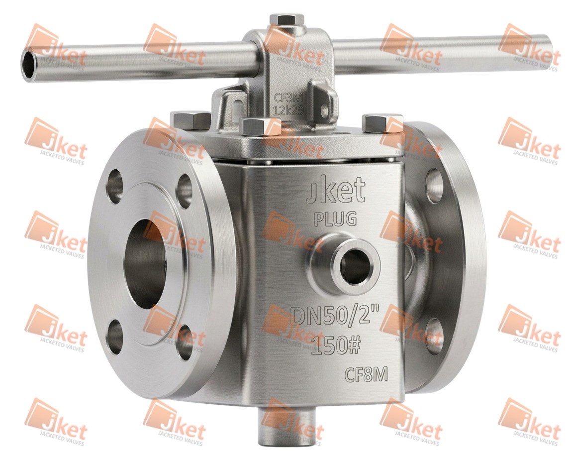 Half jacketed plug valve front view with pipe