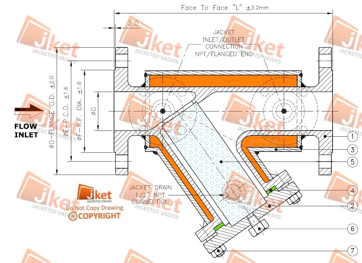 Half jacketed Y type strainer drawing